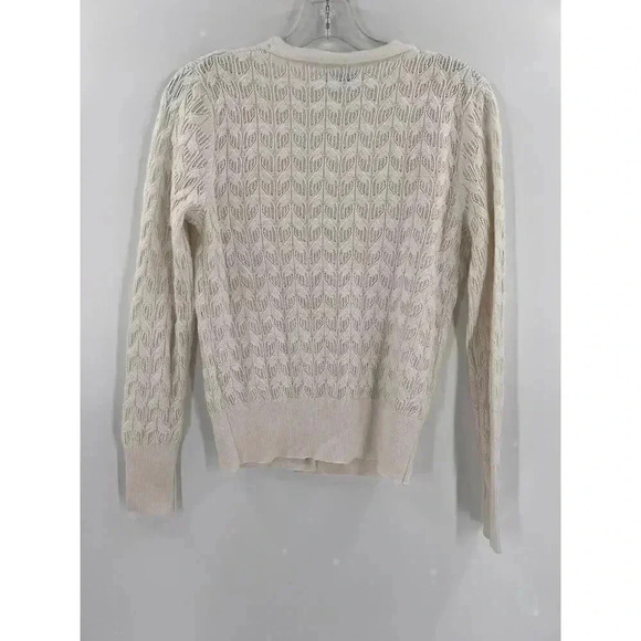 Burgess Cotton Cashmere Ivory Crochet Cardigan Sweater With Pockets Size XSMALL - Picture 8 of 10